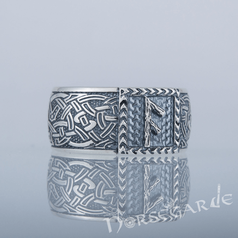 Handcrafted Ansuz Rune Borre Ornament Band - Sterling Silver