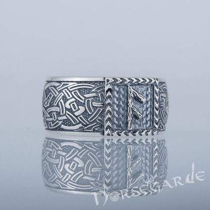 Handcrafted Ansuz Rune Borre Ornament Band - Sterling Silver