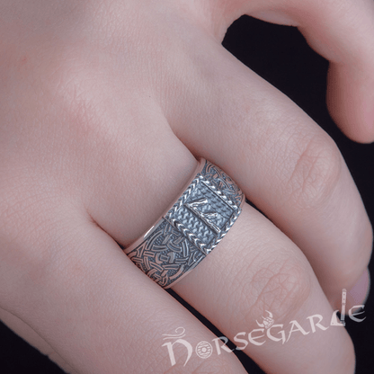 Handcrafted Ansuz Rune Borre Ornament Band - Sterling Silver
