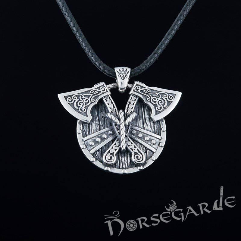 Handcrafted Axes and Shield Pendant - Sterling Silver