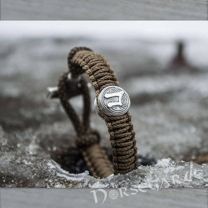 Handcrafted Bark Paracord Bracelet with Mjölnir and Runes - Sterling Silver