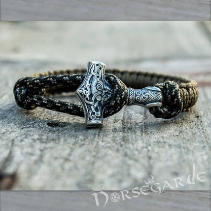 Handcrafted Bark Paracord Bracelet with Mjölnir - Sterling Silver