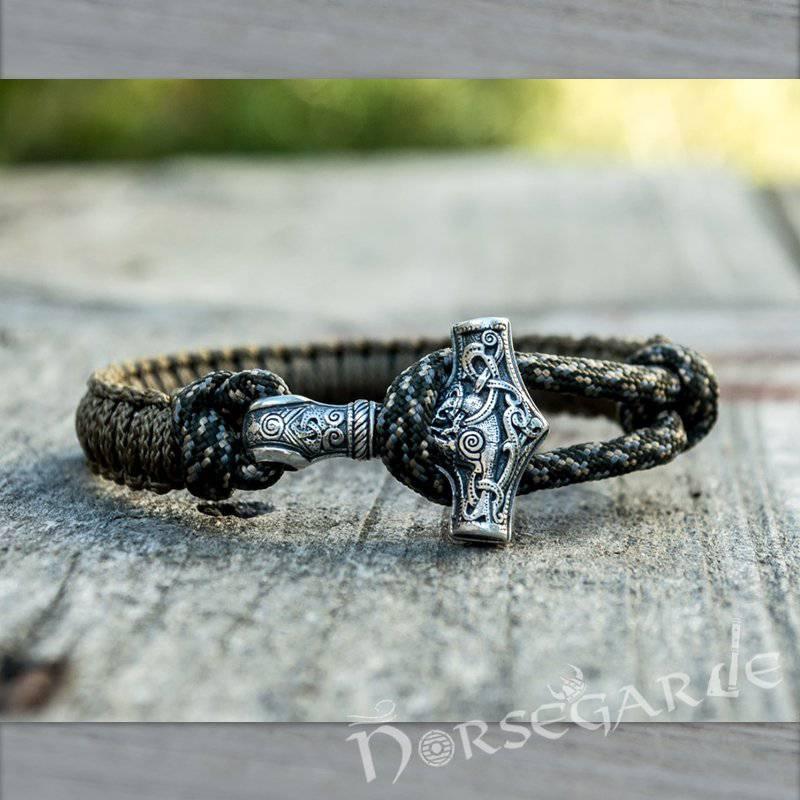 Handcrafted Bark Paracord Bracelet with Mjölnir - Sterling Silver