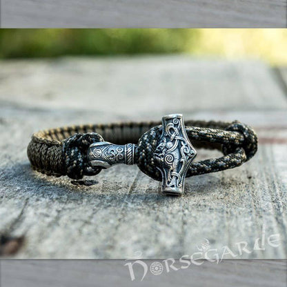 Handcrafted Bark Paracord Bracelet with Mjölnir - Sterling Silver