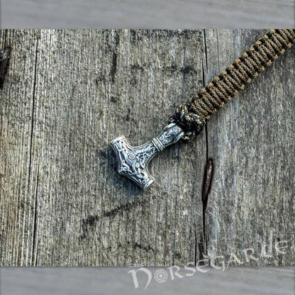 Handcrafted Bark Paracord Bracelet with Mjölnir - Sterling Silver
