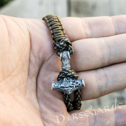 Handcrafted Bark Paracord Bracelet with Mjölnir - Sterling Silver