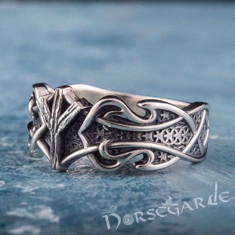 Handcrafted Celt Ornament Algiz Band - Sterling Silver