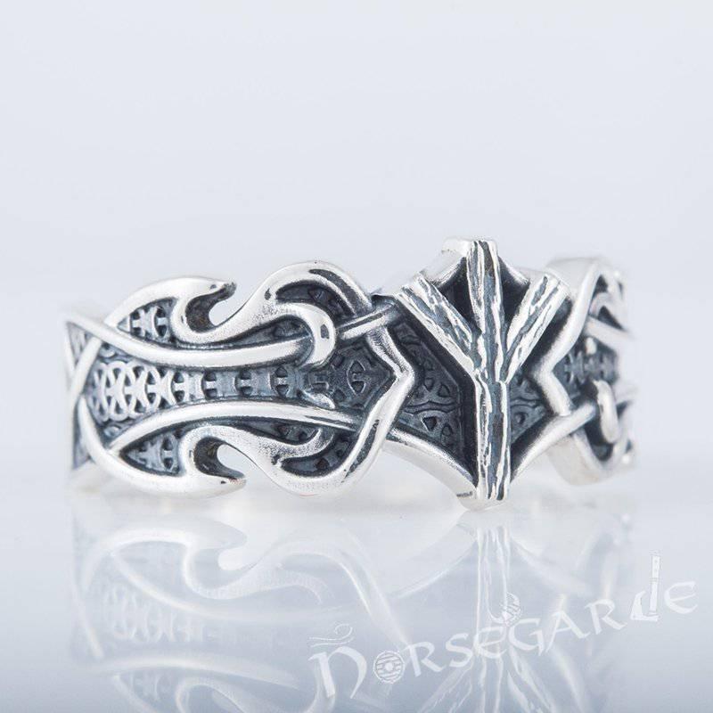 Handcrafted Celt Ornament Algiz Band - Sterling Silver