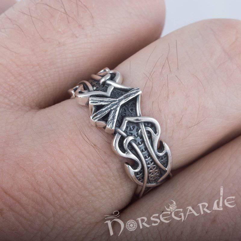 Handcrafted Celt Ornament Algiz Band - Sterling Silver