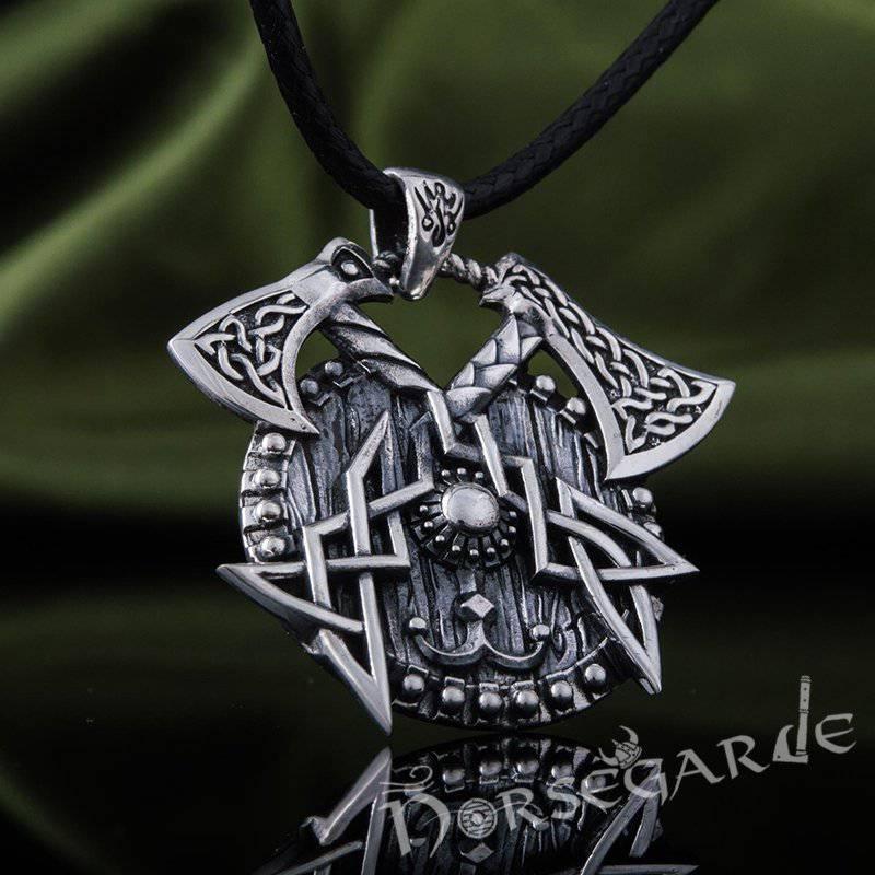 Handcrafted Celtic Axes and Shield Pendant - Sterling Silver