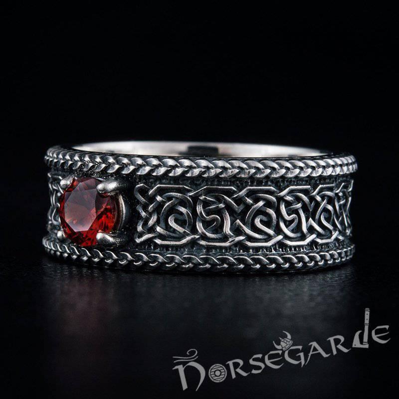 Handcrafted Celtic Pattern Band with Gem - Sterling Silver