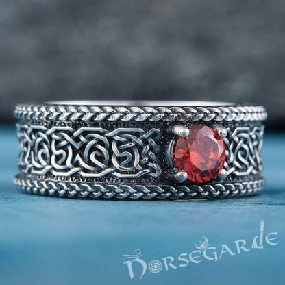 Handcrafted Celtic Pattern Band with Gem - Sterling Silver