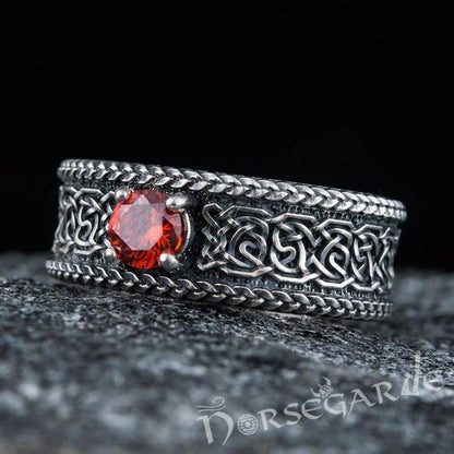 Handcrafted Celtic Pattern Band with Gem - Sterling Silver