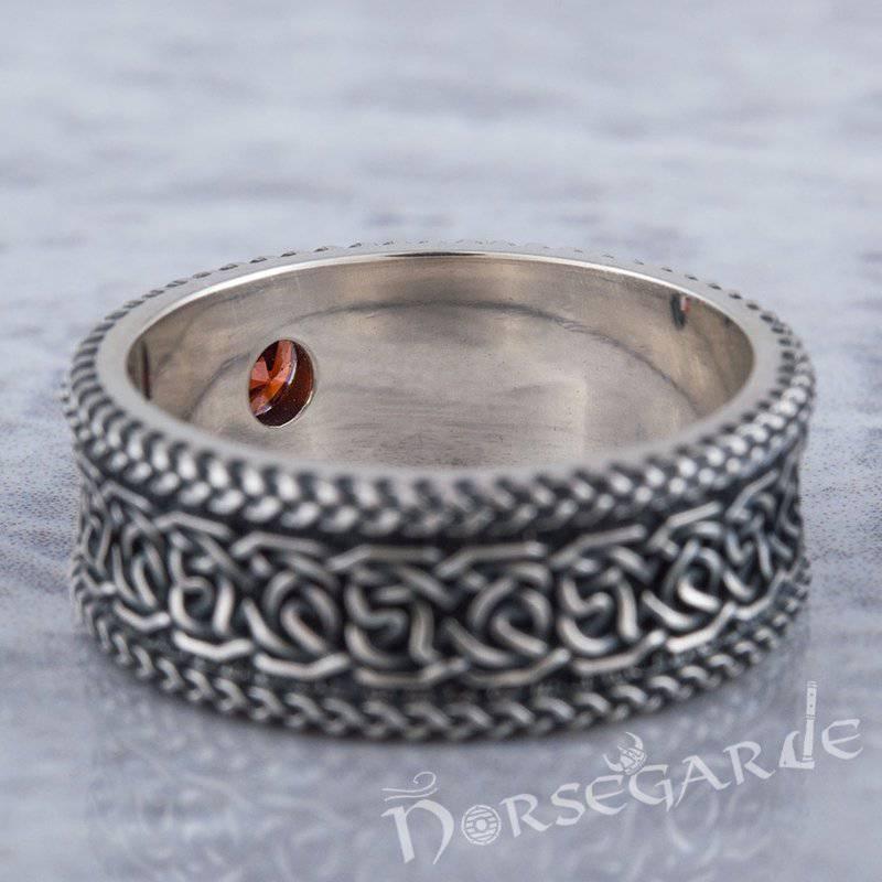 Handcrafted Celtic Pattern Band with Gem - Sterling Silver