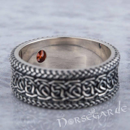 Handcrafted Celtic Pattern Band with Gem - Sterling Silver
