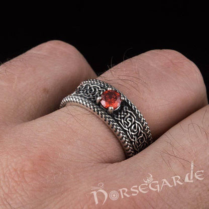 Handcrafted Celtic Pattern Band with Gem - Sterling Silver