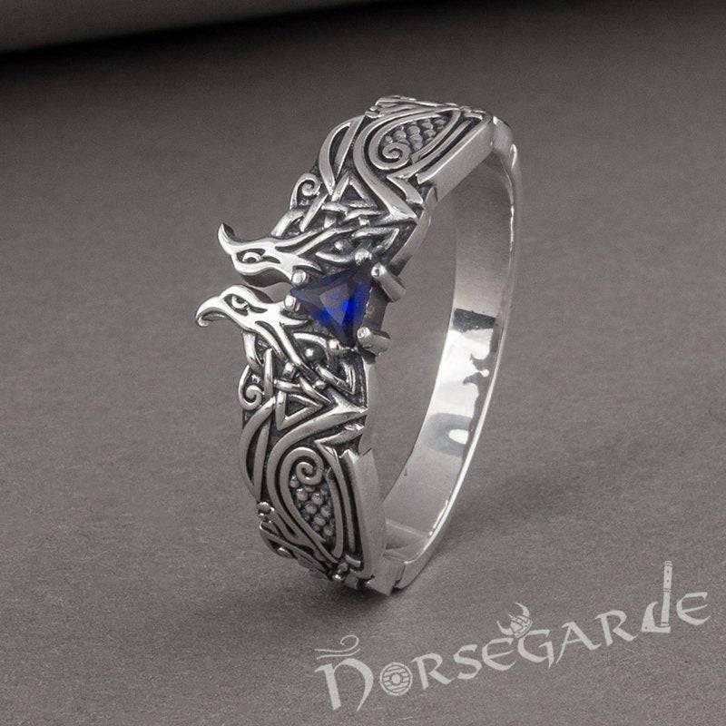 Handcrafted Celtic Ravens Gemmed Band - Sterling Silver