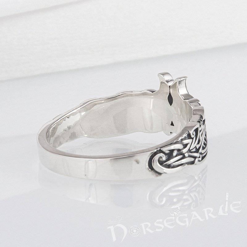 Handcrafted Celtic Ravens Gemmed Band - Sterling Silver