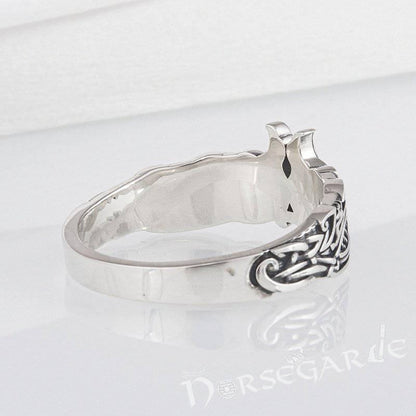 Handcrafted Celtic Ravens Gemmed Band - Sterling Silver
