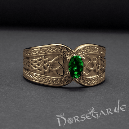 Handcrafted Celtic Treasure Ring - Gold with Emerald