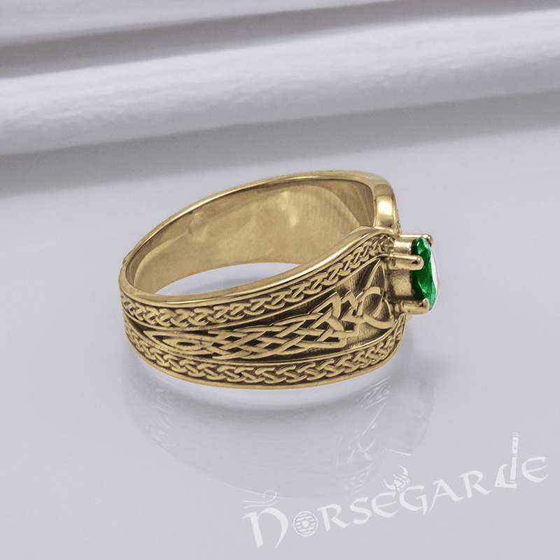 Handcrafted Celtic Treasure Ring - Gold with Emerald