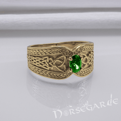 Handcrafted Celtic Treasure Ring - Gold with Emerald