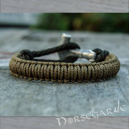 Handcrafted Coffee Paracord Bracelet with Mjölnir - Sterling Silver