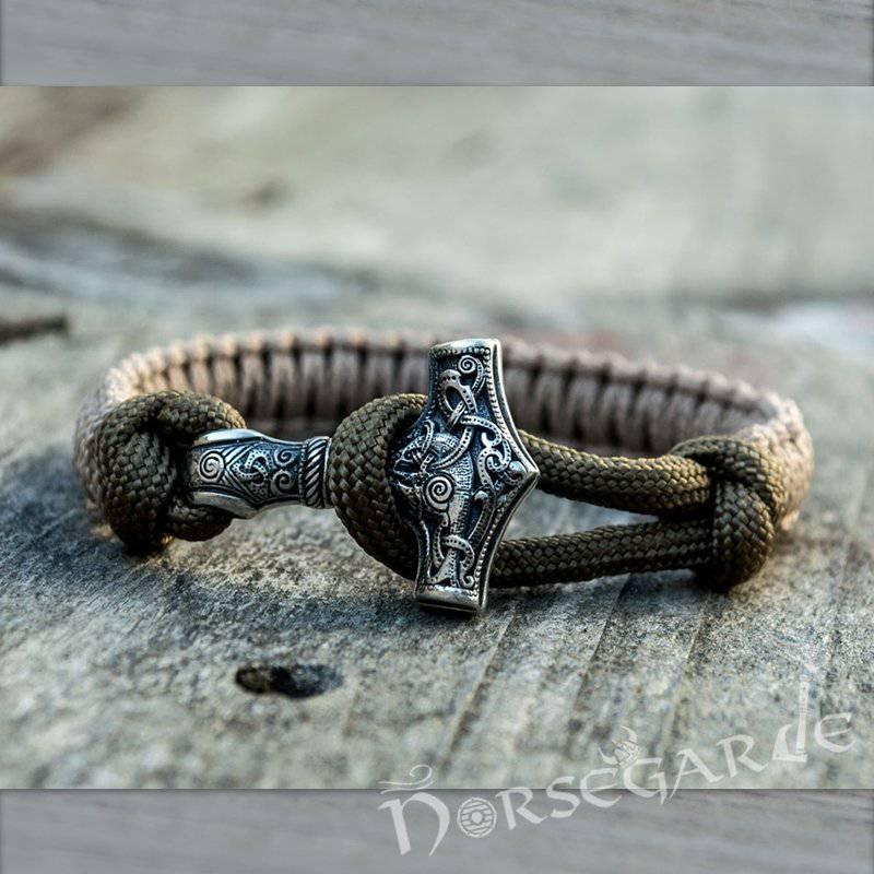 Handcrafted Coyote Paracord Bracelet with Mjölnir - Sterling Silver