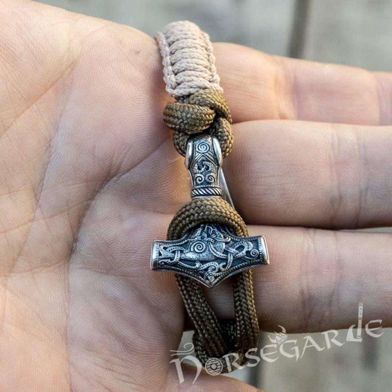 Handcrafted Coyote Paracord Bracelet with Mjölnir - Sterling Silver