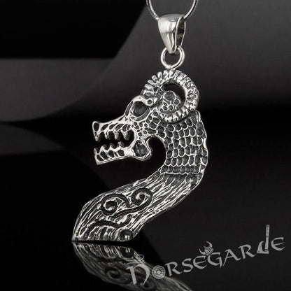 Handcrafted Drakkar Dragon Headpiece Pendant - Sterling Silver