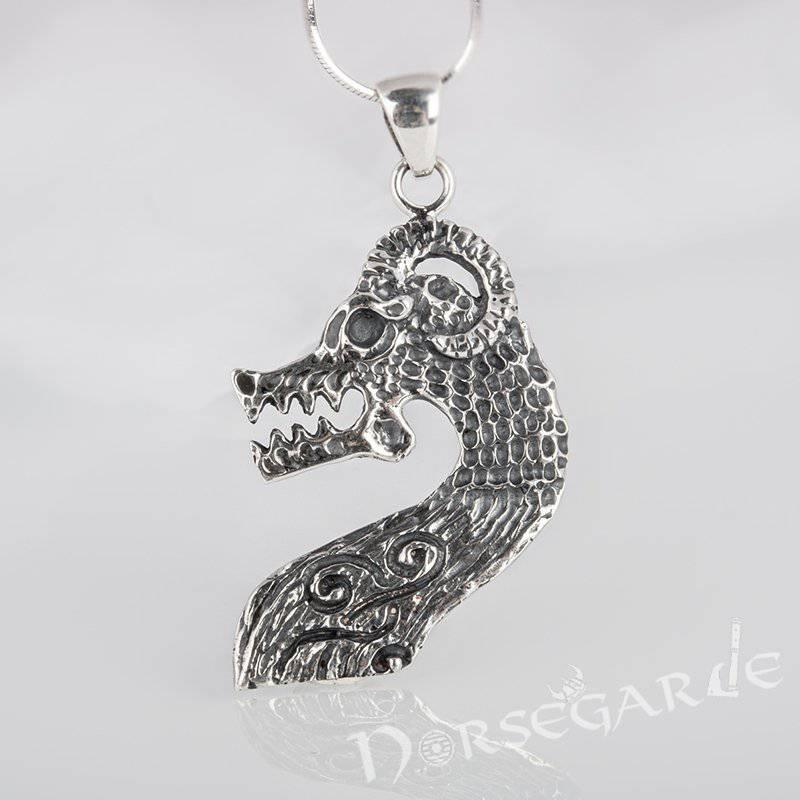 Handcrafted Drakkar Dragon Headpiece Pendant - Sterling Silver