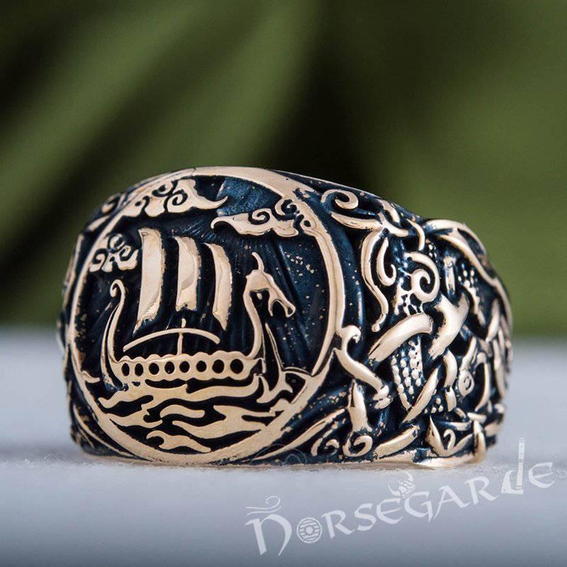 Handcrafted Drakkar Mammen Style Ring - Bronze