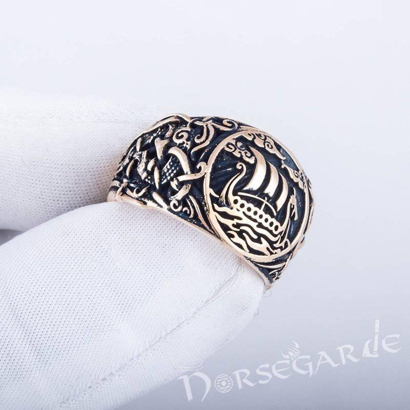 Handcrafted Drakkar Mammen Style Ring - Bronze