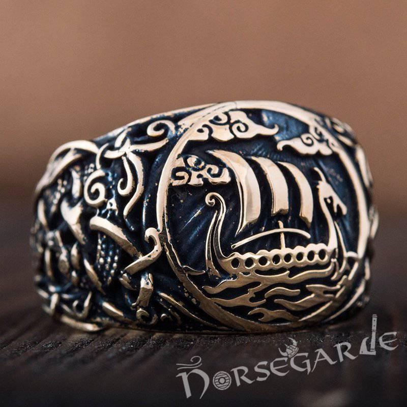 Handcrafted Drakkar Mammen Style Ring - Bronze