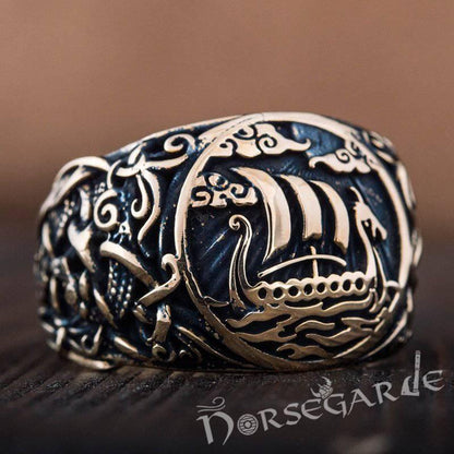 Handcrafted Drakkar Mammen Style Ring - Bronze