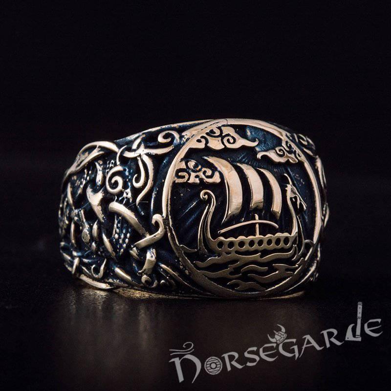 Handcrafted Drakkar Mammen Style Ring - Bronze