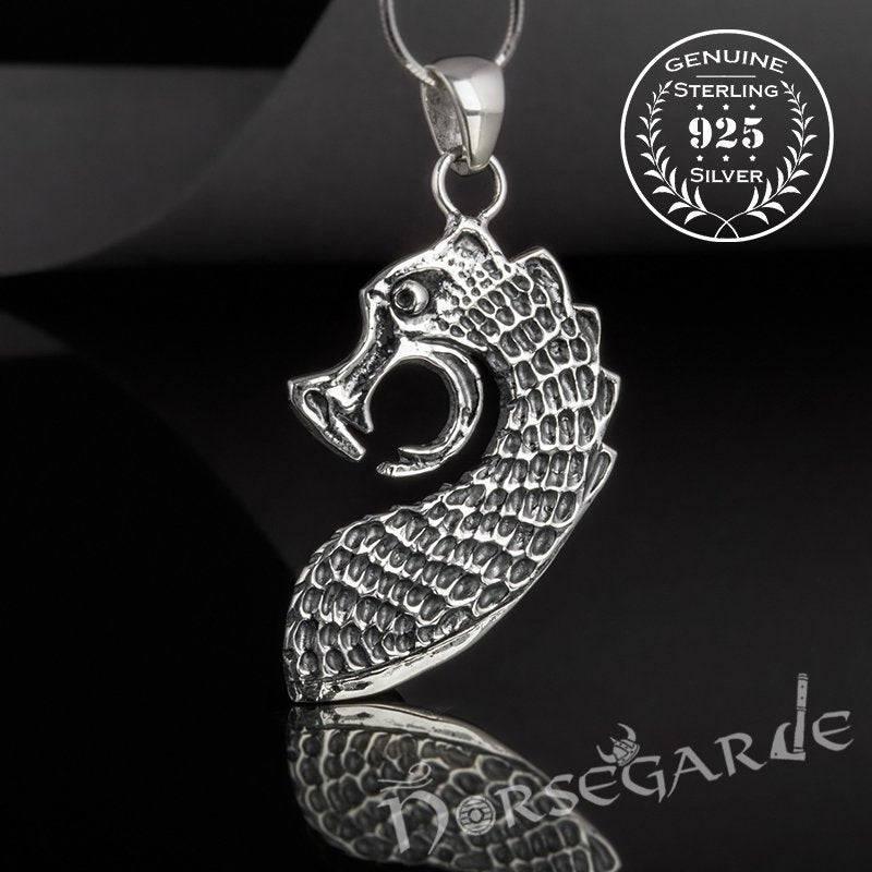 Handcrafted Drakkar Serpent Headpiece Pendant - Sterling Silver