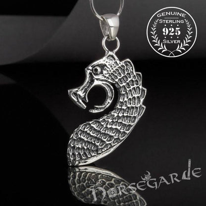 Handcrafted Drakkar Serpent Headpiece Pendant - Sterling Silver