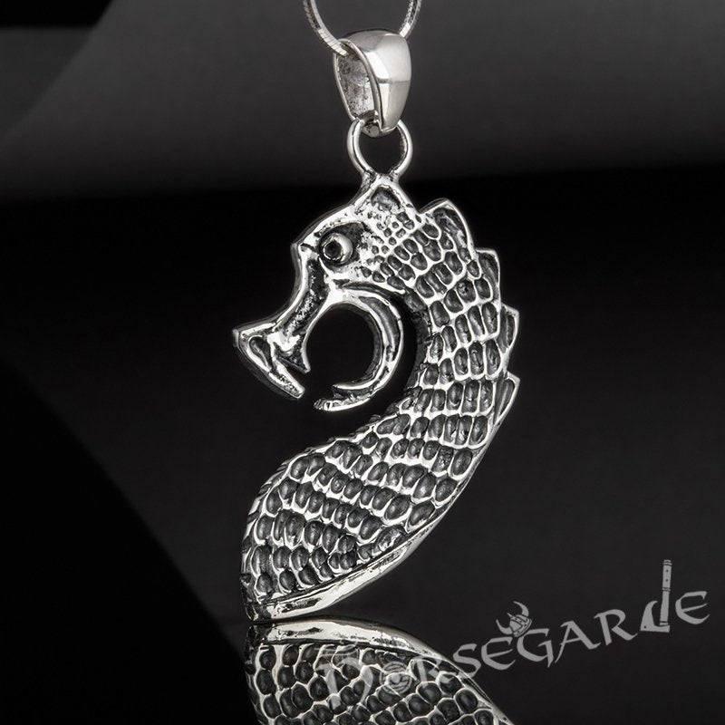 Handcrafted Drakkar Serpent Headpiece Pendant - Sterling Silver