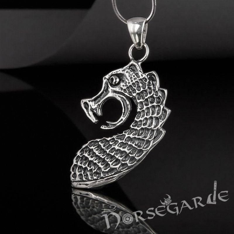 Handcrafted Drakkar Serpent Headpiece Pendant - Sterling Silver