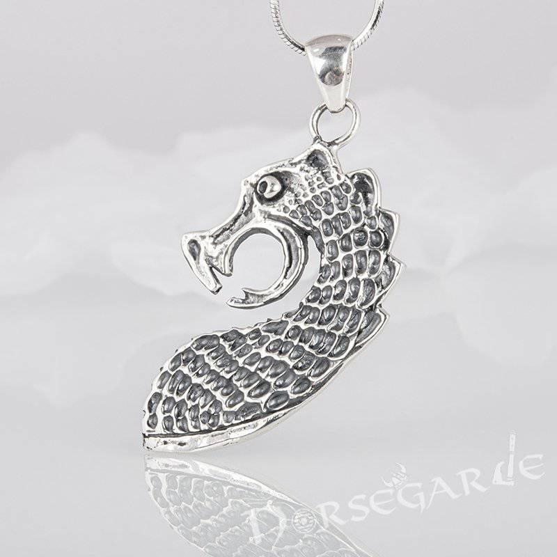 Handcrafted Drakkar Serpent Headpiece Pendant - Sterling Silver