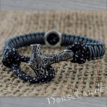 Handcrafted Dusky Paracord Bracelet with Mjölnir and Rune - Sterling Silver