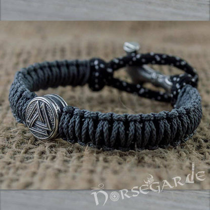 Handcrafted Dusky Paracord Bracelet with Mjölnir and Rune - Sterling Silver