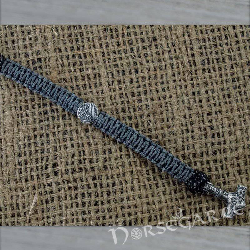 Handcrafted Dusky Paracord Bracelet with Mjölnir and Rune - Sterling Silver