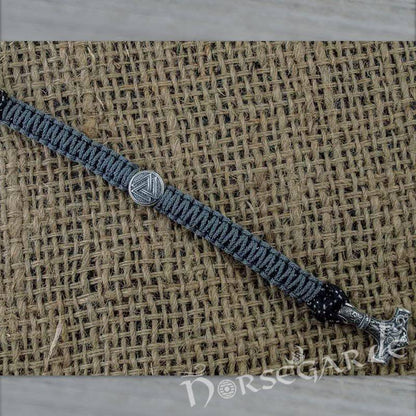 Handcrafted Dusky Paracord Bracelet with Mjölnir and Rune - Sterling Silver