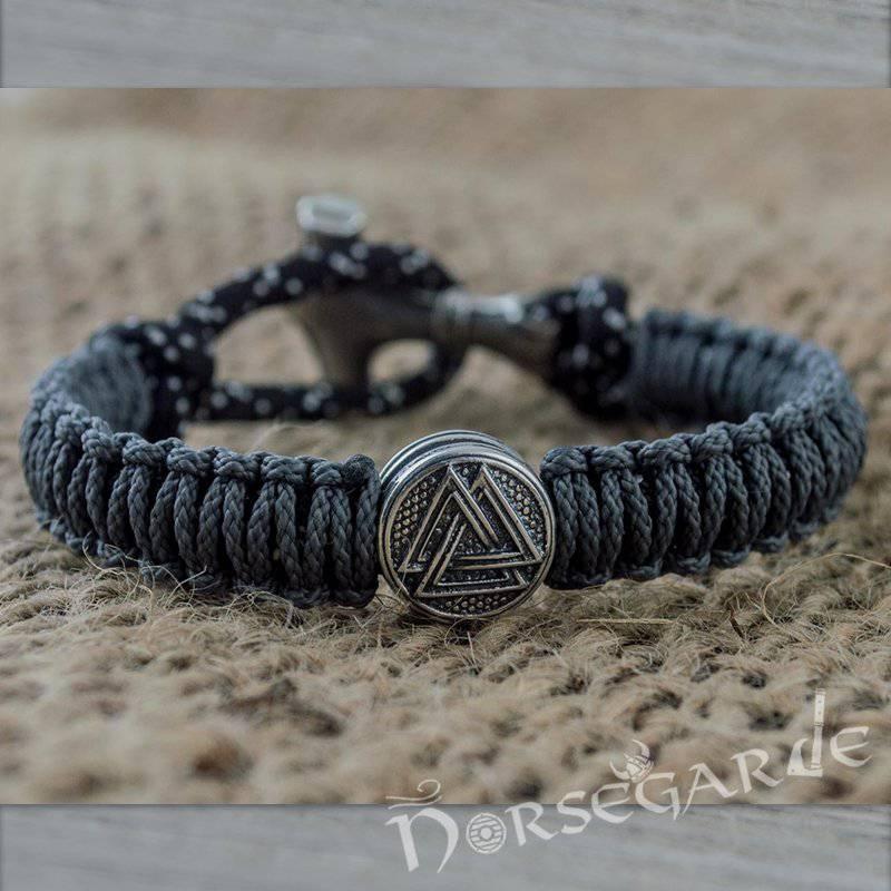 Handcrafted Dusky Paracord Bracelet with Mjölnir and Rune - Sterling Silver