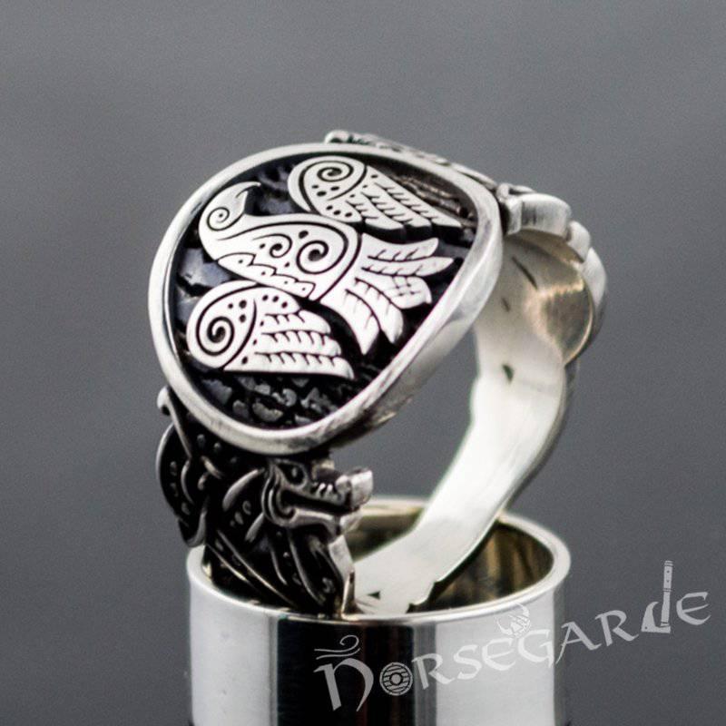 Handcrafted Eagle Jellinge Style Ring - Sterling Silver