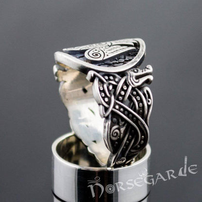 Handcrafted Eagle Jellinge Style Ring - Sterling Silver