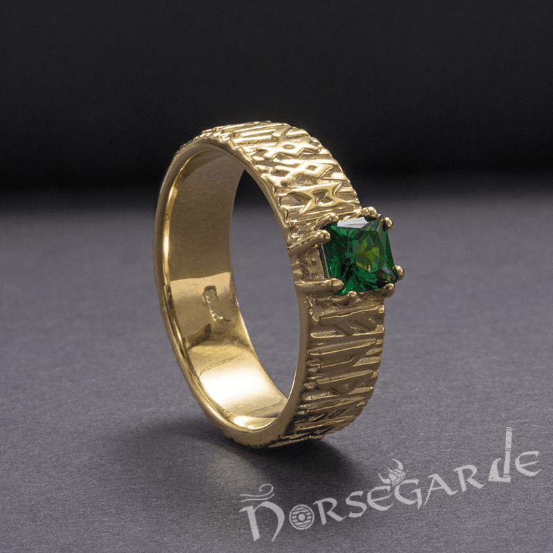 Handcrafted Elder Futhark Band - Gold with Emerald