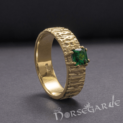 Handcrafted Elder Futhark Band - Gold with Emerald